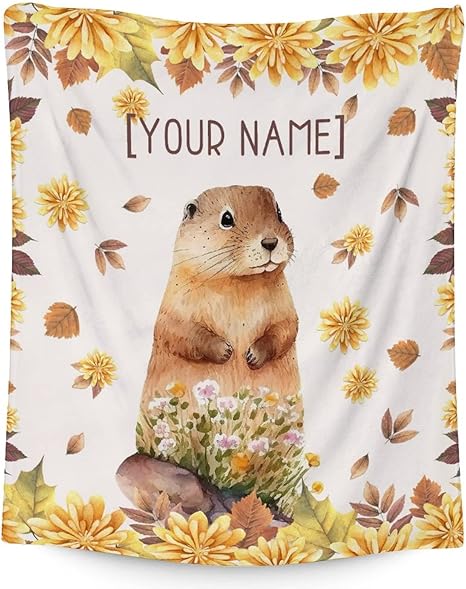 Custom Groundhog Throw Blanket - Soft, Fuzzy & Warm - 50x60 Inches Flannel Blankets for Living Room, Sofa - Beige Cute Throws Gift for Teens