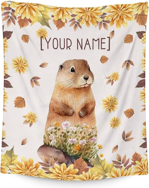 Custom Groundhog Throw Blanket - Soft, Fuzzy & Warm - 50x60 Inches Flannel Blankets for Living Room, Sofa - Beige Cute Throws Gift for Teens