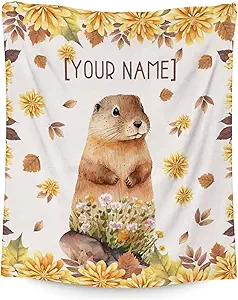 Custom Groundhog Throw Blanket - Soft, Fuzzy & Warm - 50x60 Inches Flannel Blankets for Living Room, Sofa - Beige Cute Throws Gift for Teens