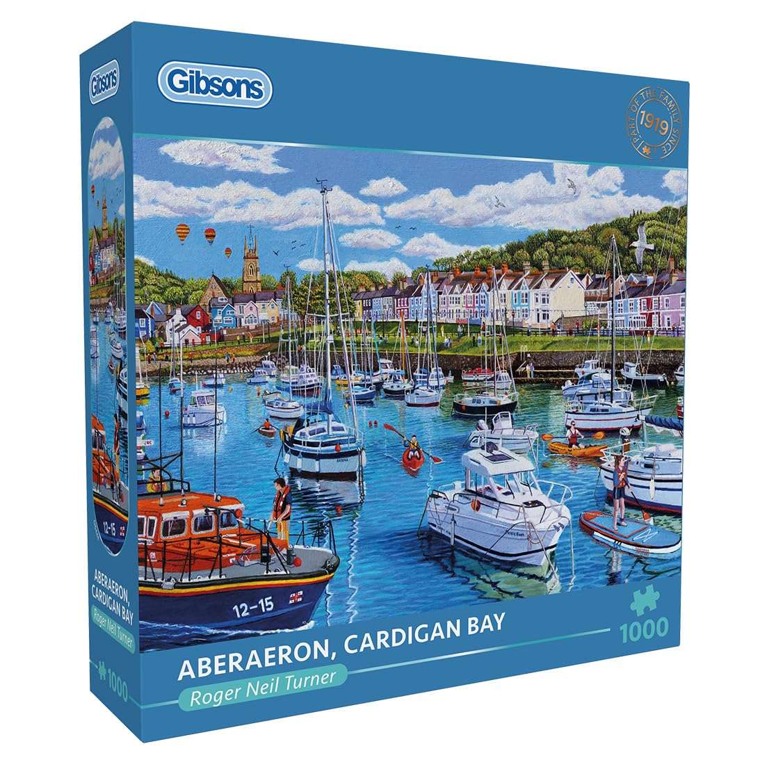 Gibsons Aberaeron Cardigan Bay 1000 Piece Jigsaw Puzzle for Adults - Boats & Wales Landscape Artwork by Roger Neil Turner - Premium Sustainable Puzzle Made in the UK/EU - Great Gift