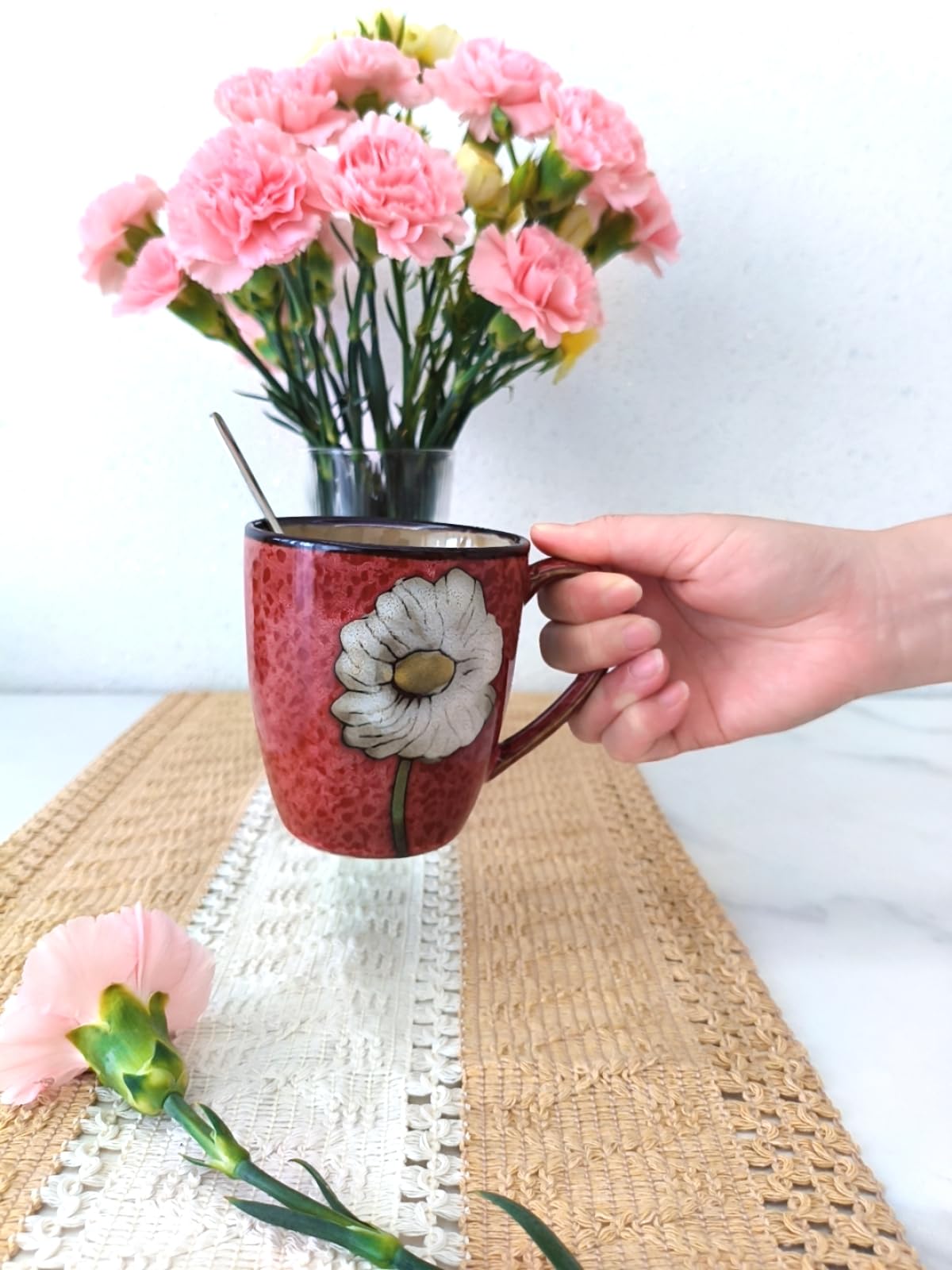 Tasse à cappuccino en céramique de 355 ml, passe au micro-ondes et au lave-vaisselle, parfaite pour le thé, expresso, latte – Tasses en porcelaine pour cuisine ou café (rouge, bleu, vert, rose)