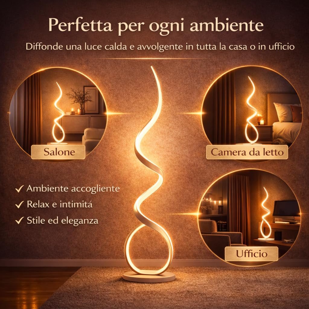 Arcadia Lampada da Terra LED Moderna a Spirale | Piantana Design Contemporaneo | Luce Calda/Fredda | Lampada Salotto Camera da Letto Studio, Arredo Interni Elegante 120 cm (Nero)