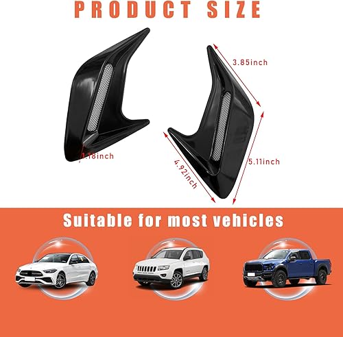 Miniatura 2 de Dickno 2 piezas de cubiertas de ventilación de flujo de aire para capó de automóvil, calcomanías decorativas para capó de ventilación de aire,