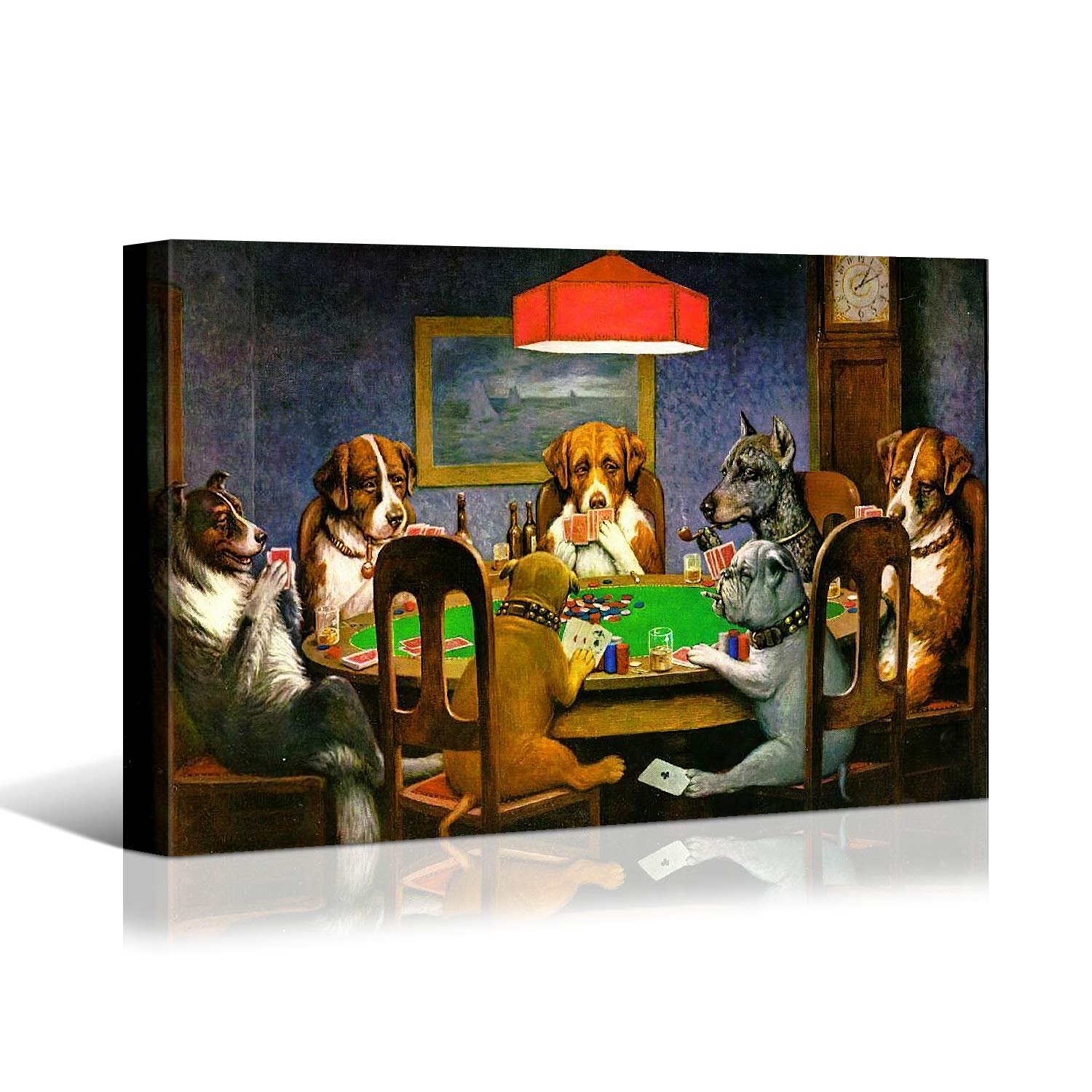 Denozer Dogs Playing Poker Canvas Wall Art Prints 18 x 12 inch Chess and Cards Room Anthropomorphic Dog Game Painting Funny Home Decor Picture for