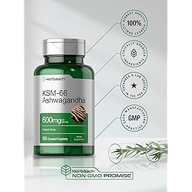 Horbach KSM-66 Ashwagandha 600mg | with L-Theanine | 60 Coated Caplets | Vegan, Non-GMO, Gluten Free Complex Supplement