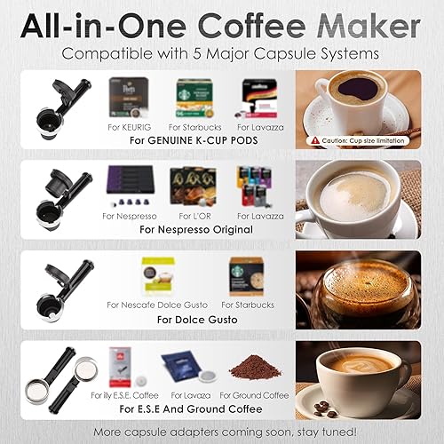 Miniatura 2 de 20-Bar Espresso Machine & Coffee Machine  Compatible with Nespresso, Keurig K Cup  Hot & Cold Brew, Milk Frother, Stainless Steel  10 oz Espresso
