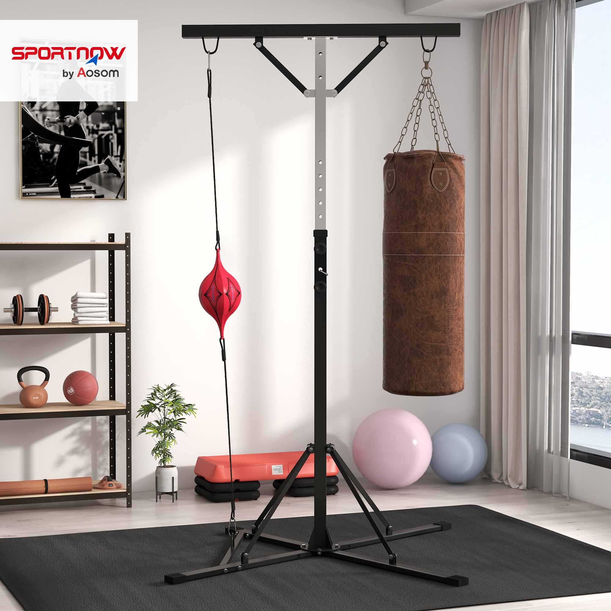 SPORTNOW soporte para saco de boxeo, regulable en altura, soporte independiente para saco de boxeo con speedball, capacidad de carga hasta 60 kg, acero, negro