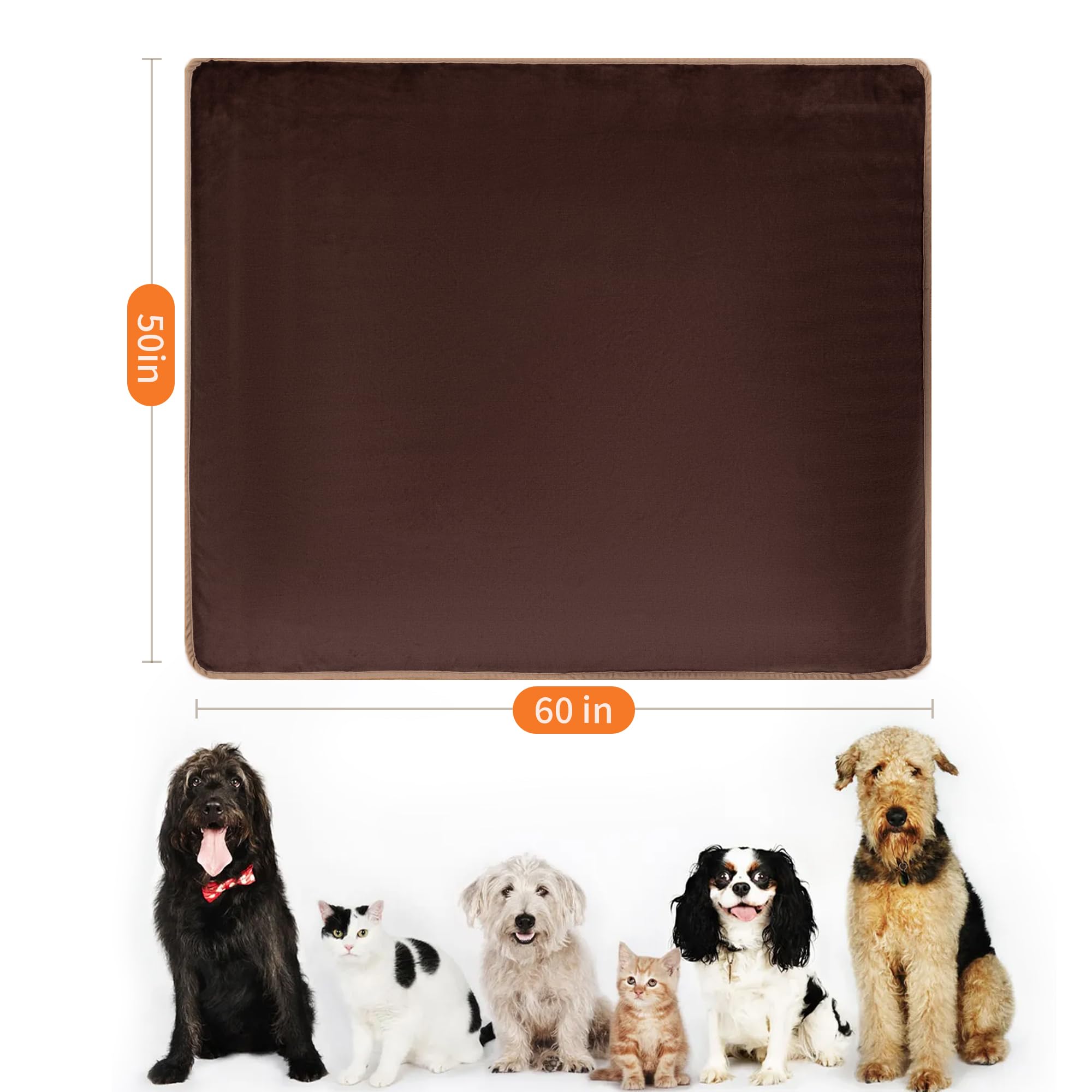Manta impermeable para perros de 50 x 60 pulgadas, protector de cama suave y esponjoso, manta reversible de forro polar para perros grandes (marrón puro)