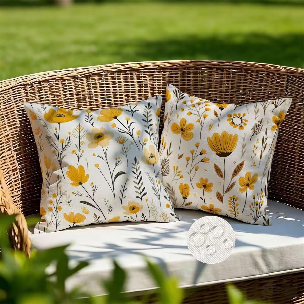 Federe Cuscini da Esterno Impermeabili 65x65 Giallo Copri Cuscini per Divano Floreale Federa Cuscino Primavera Decorativi Copricuscini per Divano Giardino Soggiorno Copricuscino Set di 2 (IU151)