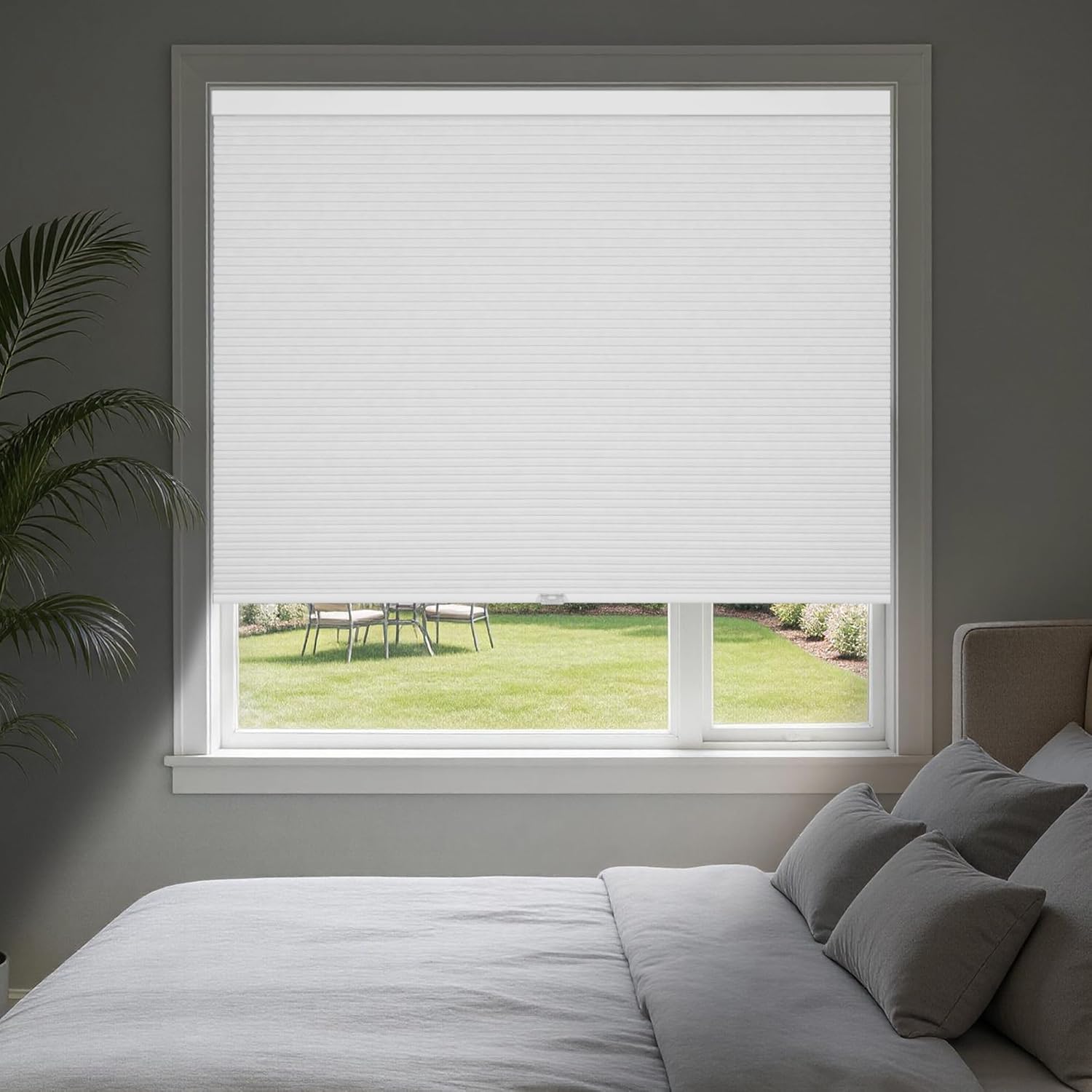 Cordless Cellular Shades Blackout Honeycomb Blinds, Privacy UV Protection Indoor Window Shade for Bedroom, Home and Office, White, 32" W x 48" H