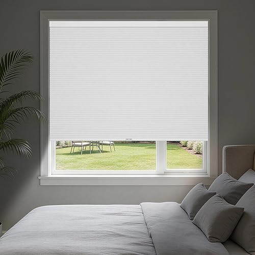 Cordless Cellular Shades Blackout Honeycomb Blinds, Privacy UV Protection Indoor Window Shade for Bedroom, Home and Office, White, 22" W x 48" H