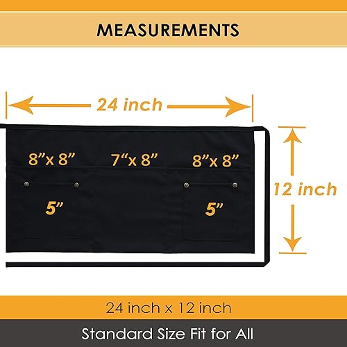 Miniatura 5 de Brtex Delantales de servidor con 5 bolsillos (paquete de 2) – Delantales de cintura negra de grado comercial para mujeres y hombres – Restaurantes,