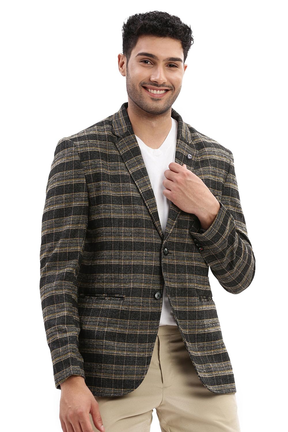 SHOWOFF Men's Checked Notched Lapel Black Single Breasted Blazer-LBR-2064_Black-image-41