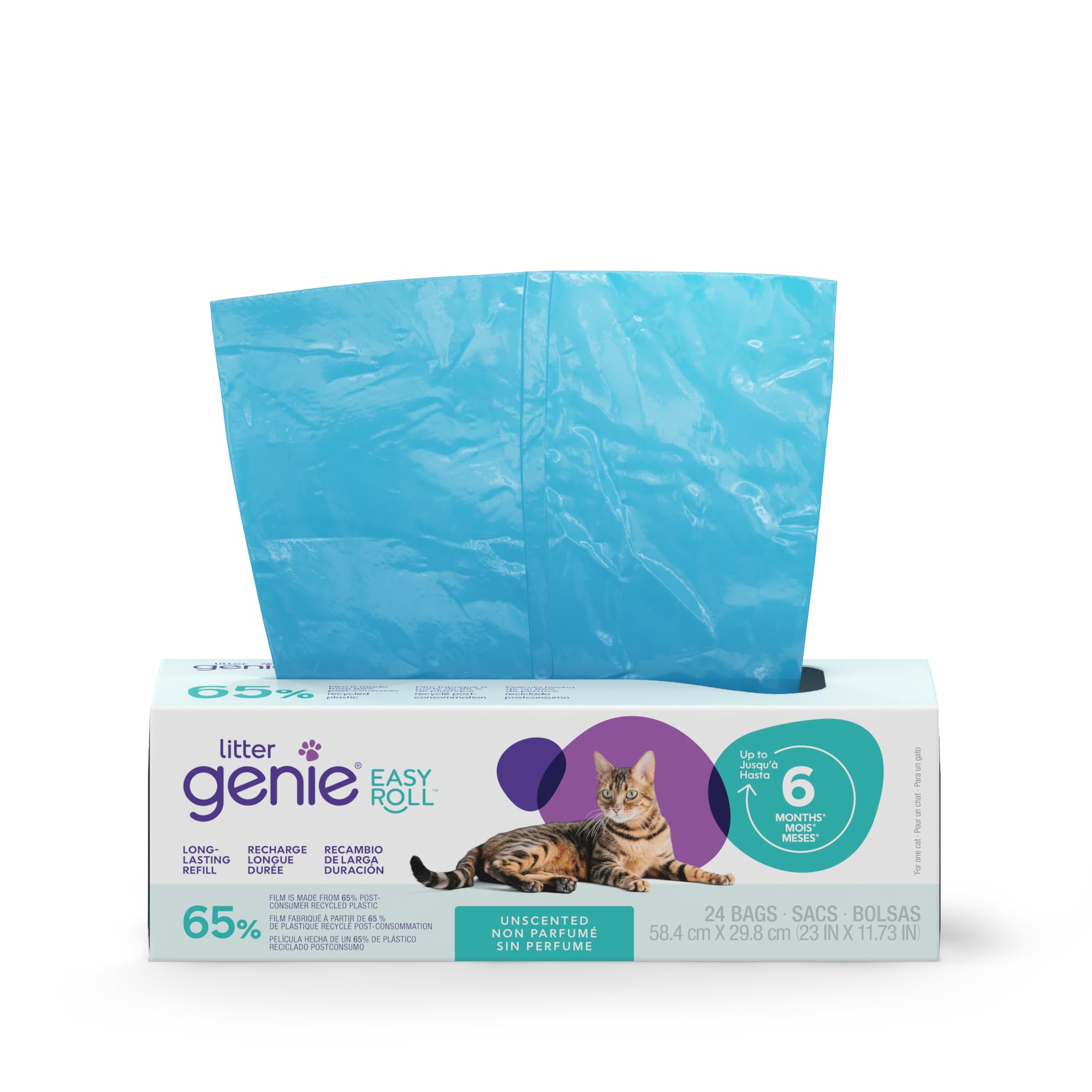 litter genie easy roll refill | cat litter refill bags | 24 tear-off bags | lasts up to 6 months | 65% recycled plastic | zero plastic packaging | fits litter genie easy roll & platinum pails