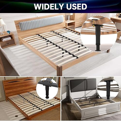 Miniatura 5 de 4 patas de soporte central de altura ajustable para marco de cama (6.5 a 11 pulgadas), patas de soporte mejoradas debajo de la cama con base más