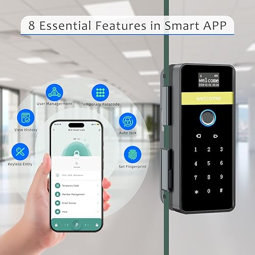 Miniatura 3 de Cerradura de puerta de vidrio inteligente, cerradura de puerta de entrada sin llave 7 en 1, cerradura biométrica electrónica con control de
