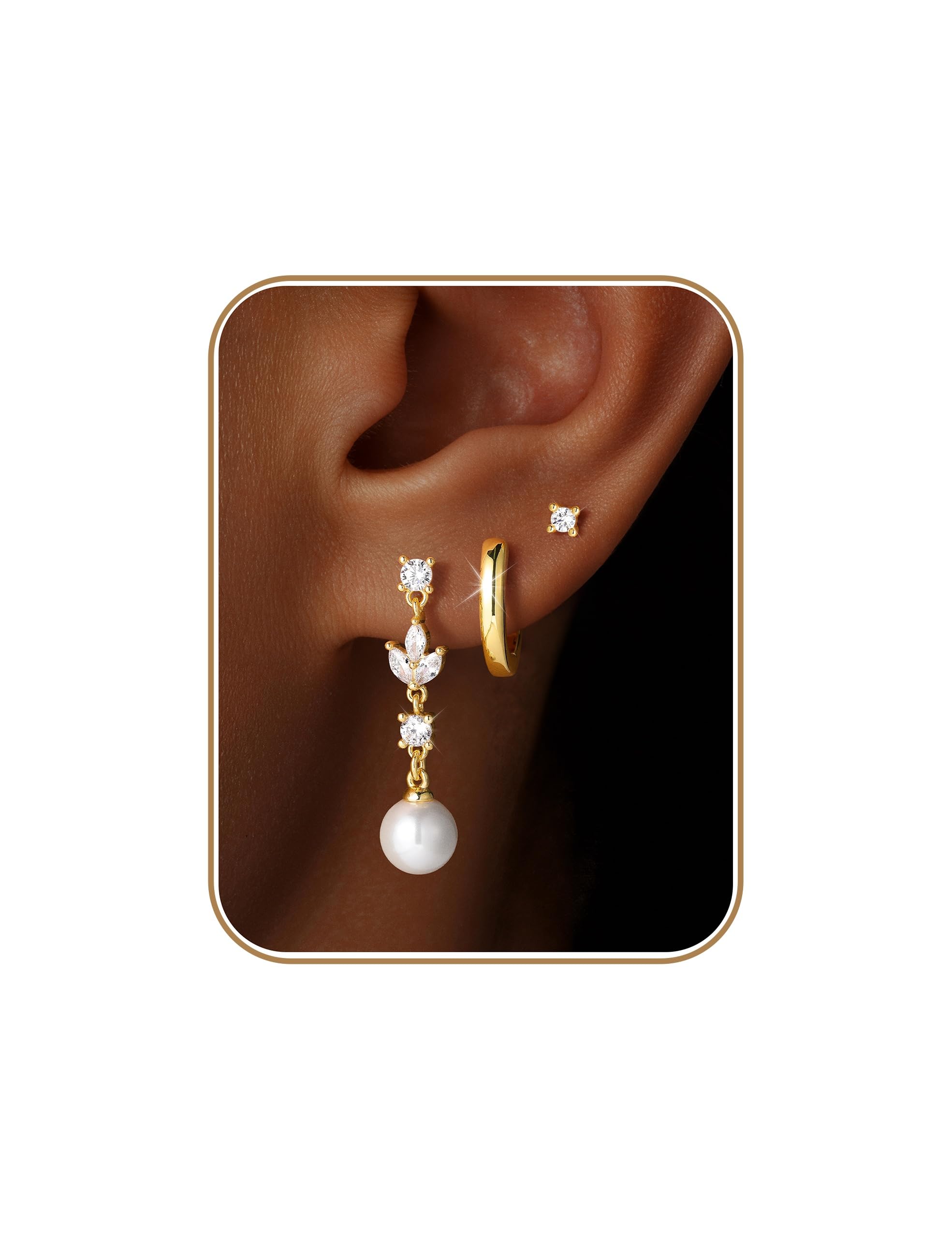 M MOOHAM Pearl Earrings --3 Pairs