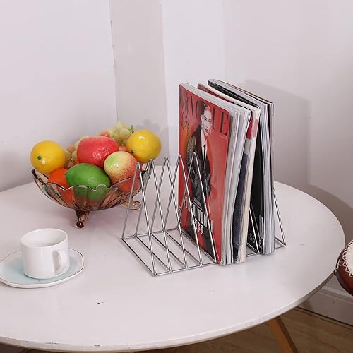 Miniatura 4 de Sooyee Paquete de 2 revistas plateadas de 9 ranuras, organizador clasificador de archivos de escritorio, decoración de estantería triangular,