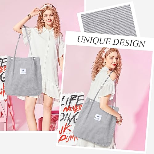 Vista 119 de Tote - Bolsa de hombro reutilizable de pana de gran capacidad con bolsillos interiores para mujeres y niñas Rayas