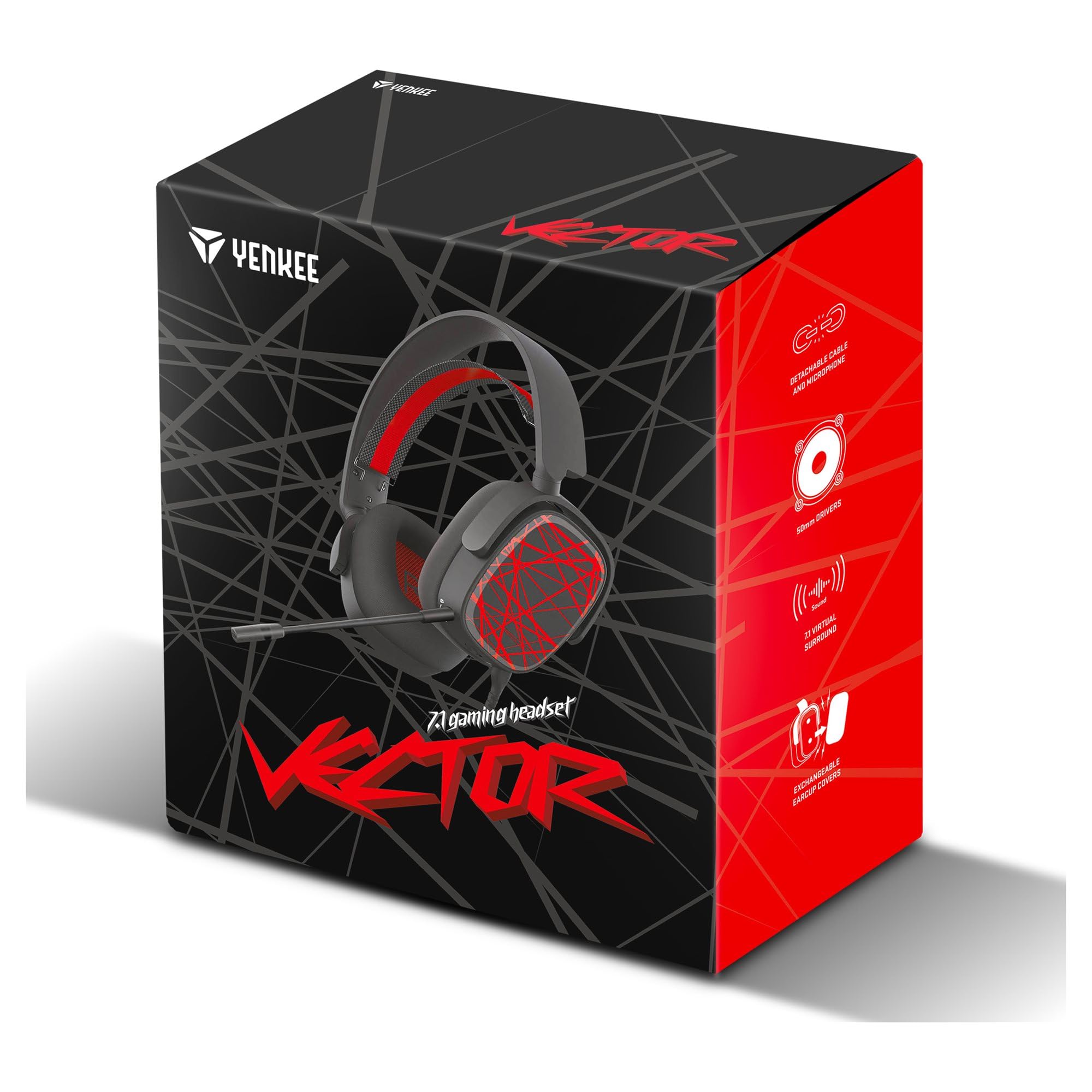 Yenkee Auriculares Gaming con Sonido Envolvente Virtual 7.1, Micrófono Desmontable, Altavoces 50 mm, Cable USB-C y 3,5 mm, Compatible con PC/PS/Xbox YHP 3040