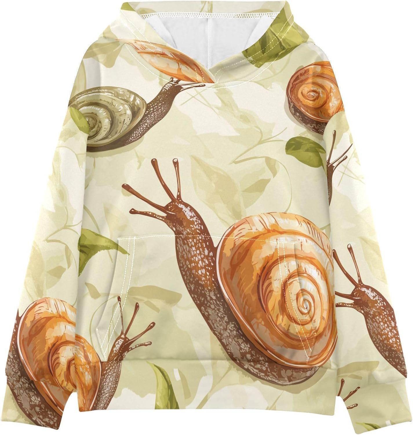 ZZXXB Snail and Leaf Kids Sweatshirts Boys Girls Hooded Kangaroo Pocket Pullover Tops XS-XXL