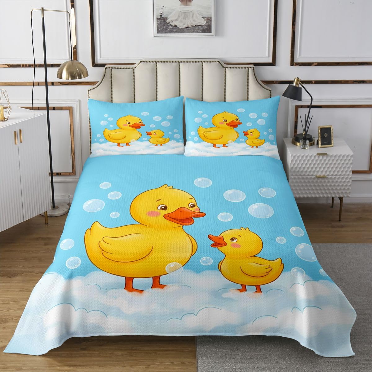 Homewish Enten Süß Blau Gummi Tagesdecke 170x210cm