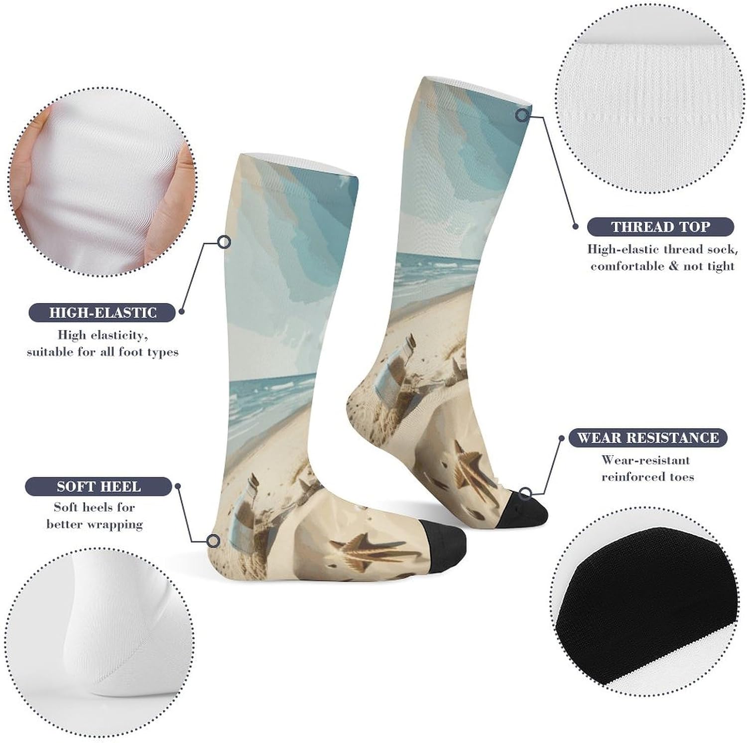 Beach Seaside Crew Socks Calf Socks Athletic Crew Sock