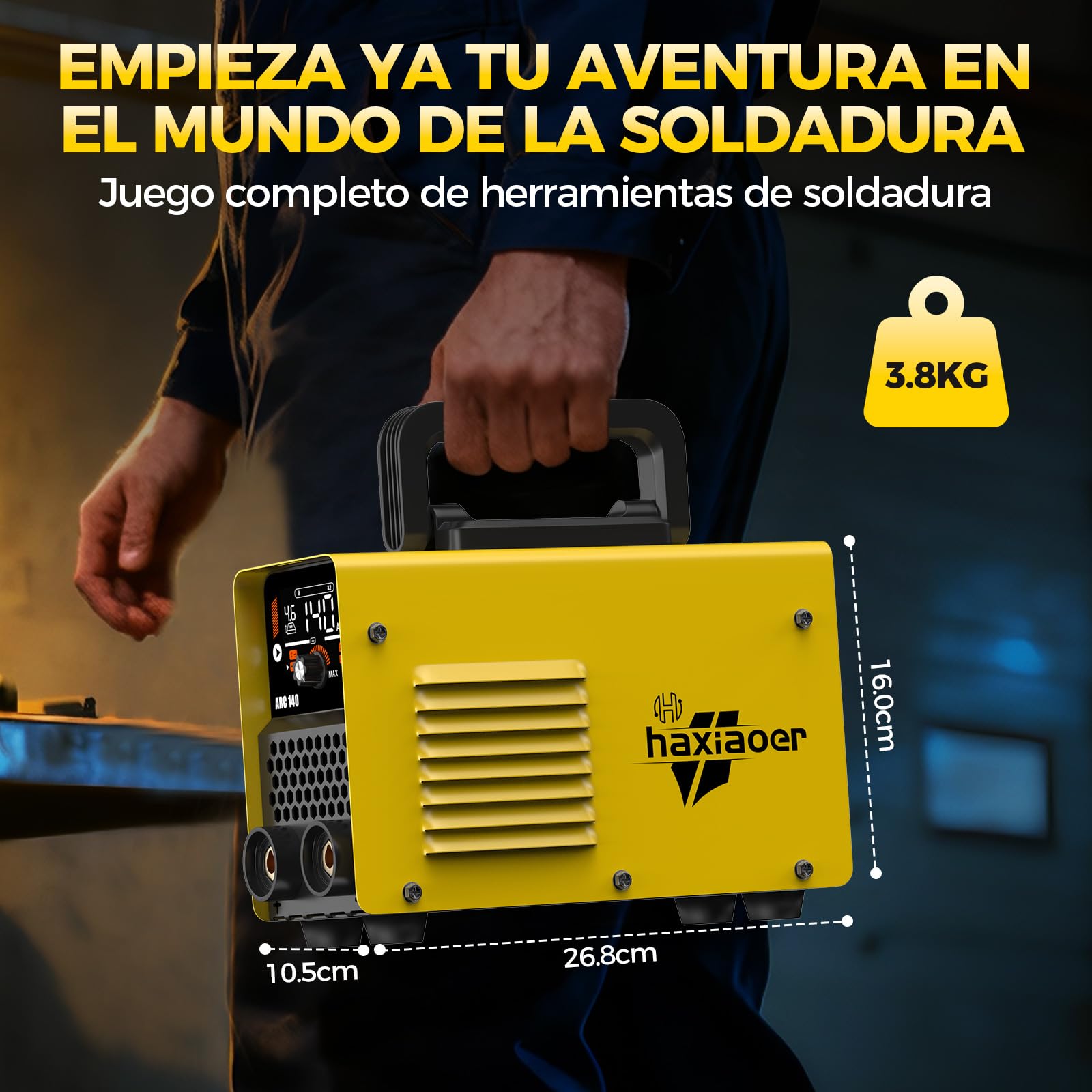 haxiaoer 140A Soldador Inverter - 2 en 1 Mini Maquina de Soldar de MMA Lift TIG Con Pantalla LCD Digital Inteligente Soldador de Arco, IGBT, 10 Electrodos de Soldadura