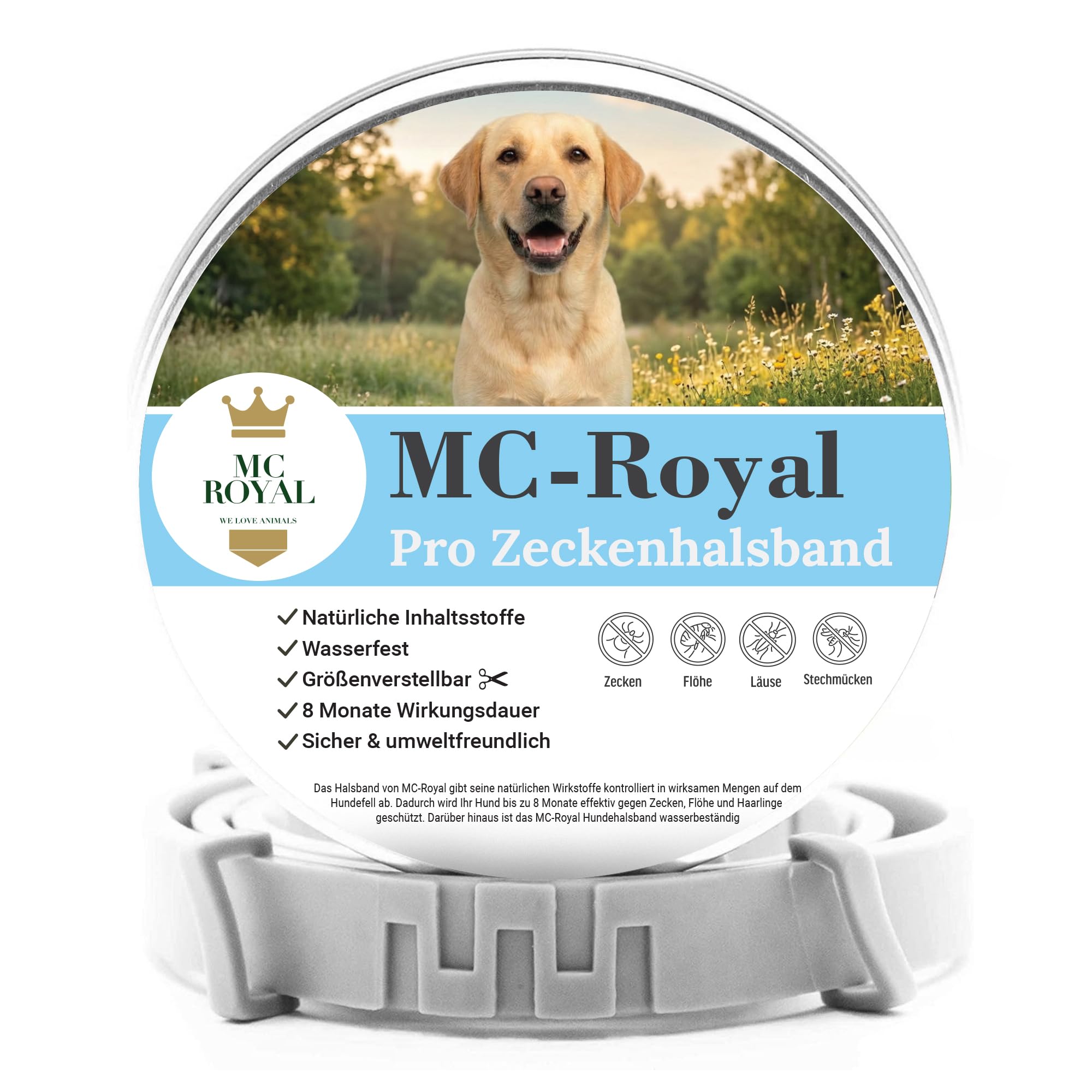 MC-Royal®Pro Zeckenhalsband für Hunde - 100% natürliche Inhaltsstoffe - bis zu 8 Monate zuverlässiger Zeckenschutz
