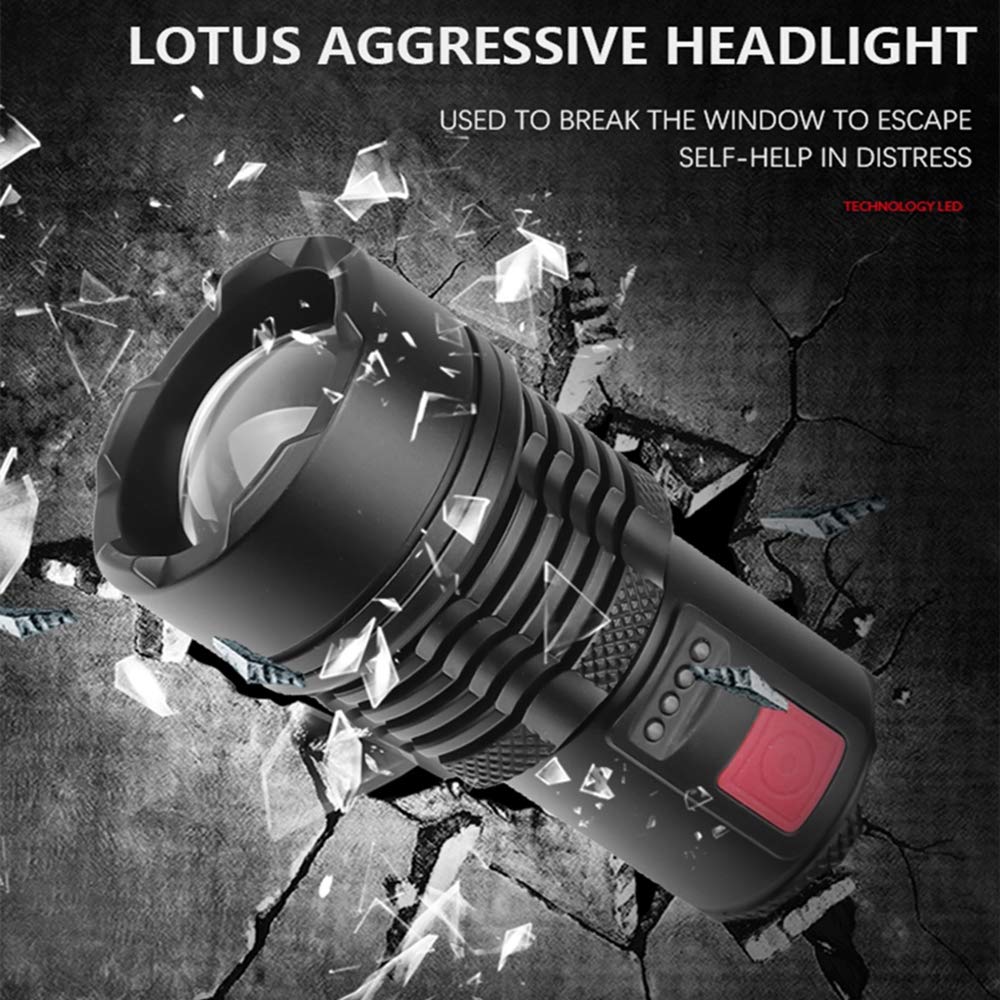 Lampe de poche LED 100 0000 lumens, lampe torche tactique rechargeable par USB, haute puissance