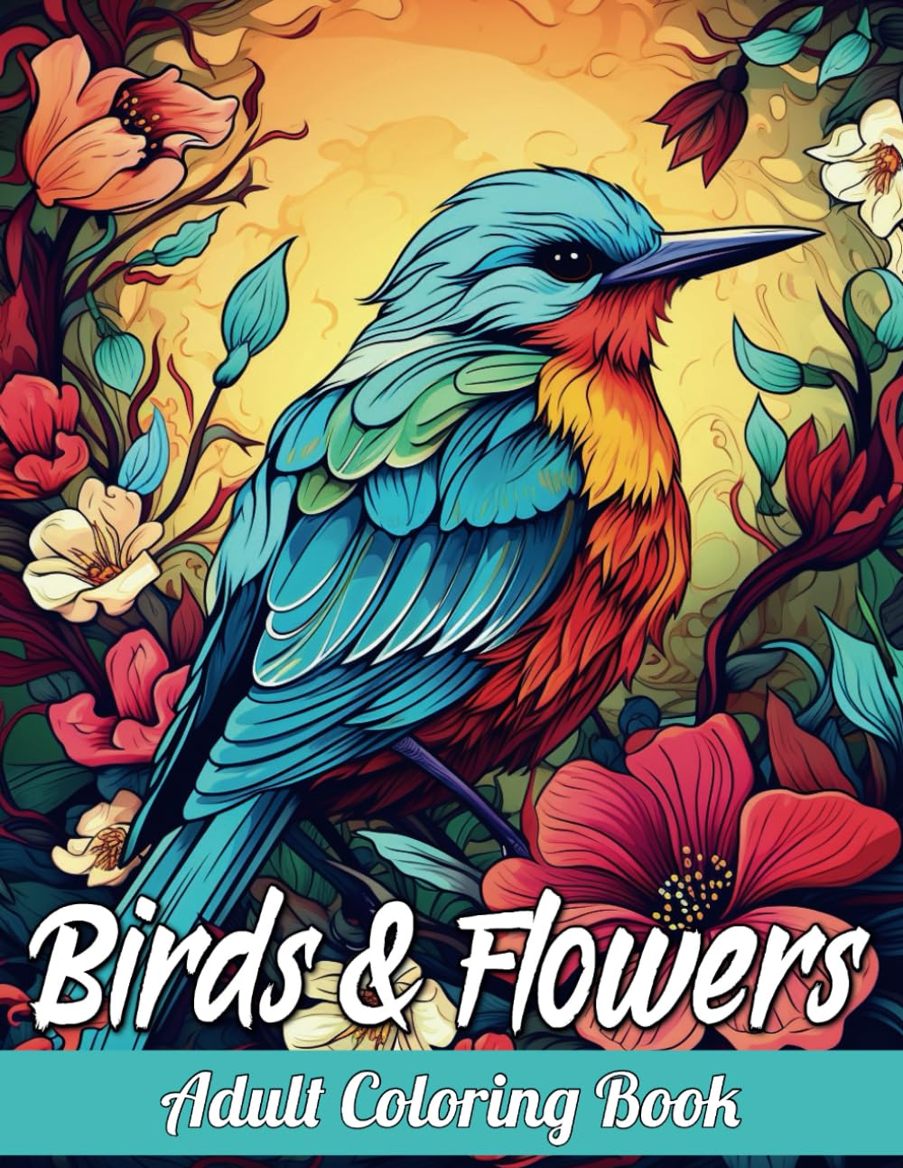 Birds & Flowers Adult Coloring Book