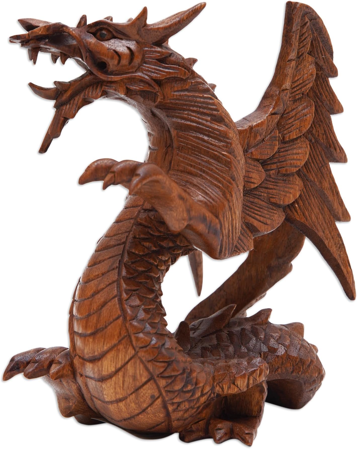 NOVICA Hand Carved Suar Wood Fantasy Theme Sculpture, 6" Tall 'Winged Dragon'