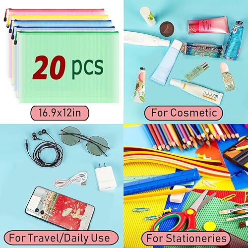 Miniatura 8 de AUSTARK 20 bolsas con cremallera, bolsa de malla de plástico, almacenamiento de juegos de mesa, impermeables para la oficina y la escuela (tamaño A3