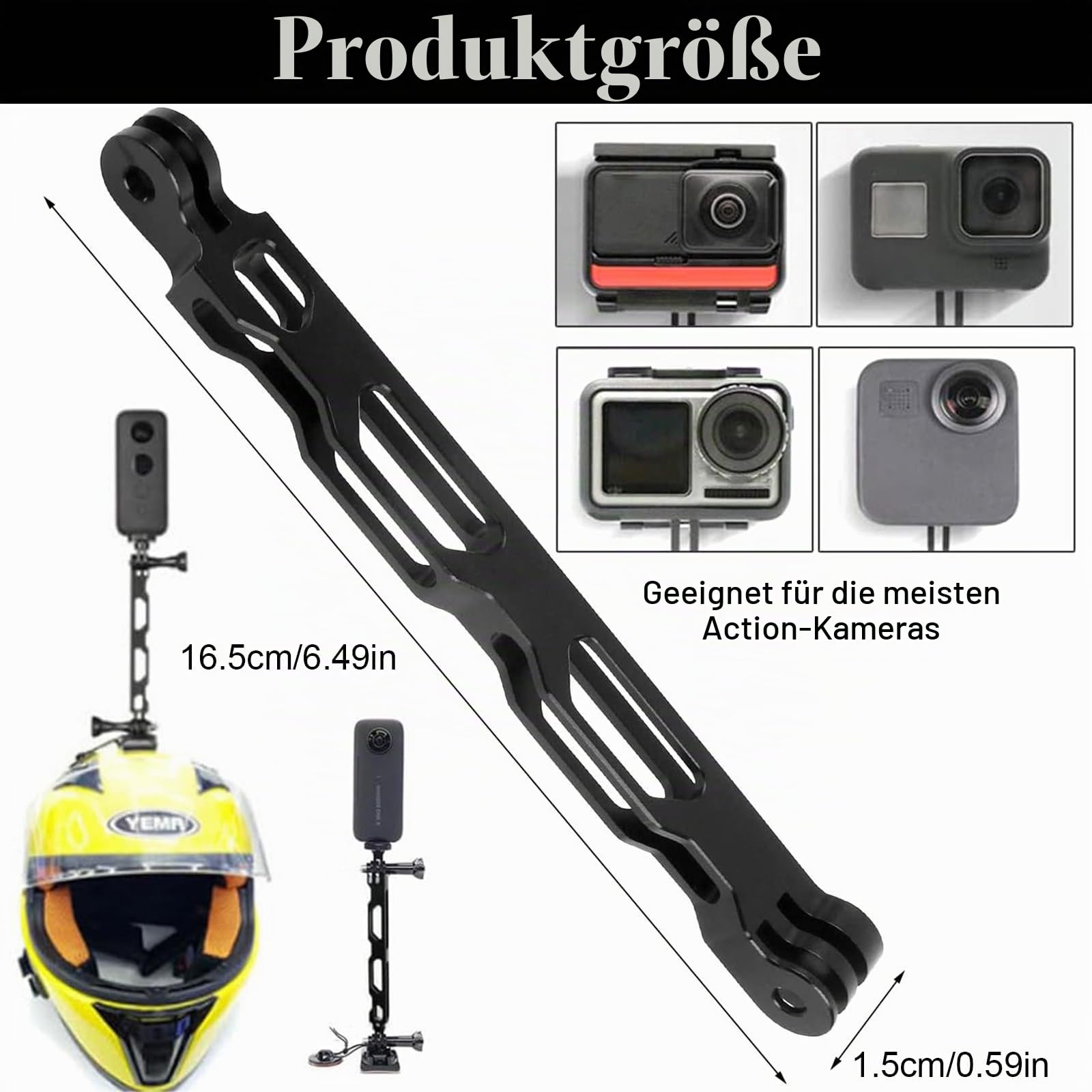Verlängerungsarm aus Aluminiumlegierung, Aluminium Arm Helmhalterung, Kamera Verlängerungsarm, Gopro Verlängerung Metall Arm, für Gopro Hero 8/7/6/5/4/3 und Action Kamera