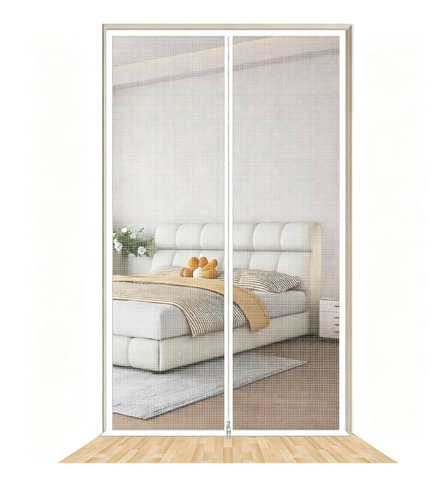 Moustiquaire de porte blanche zippée idéale pour aérer la maison avec un chat 80x200cm