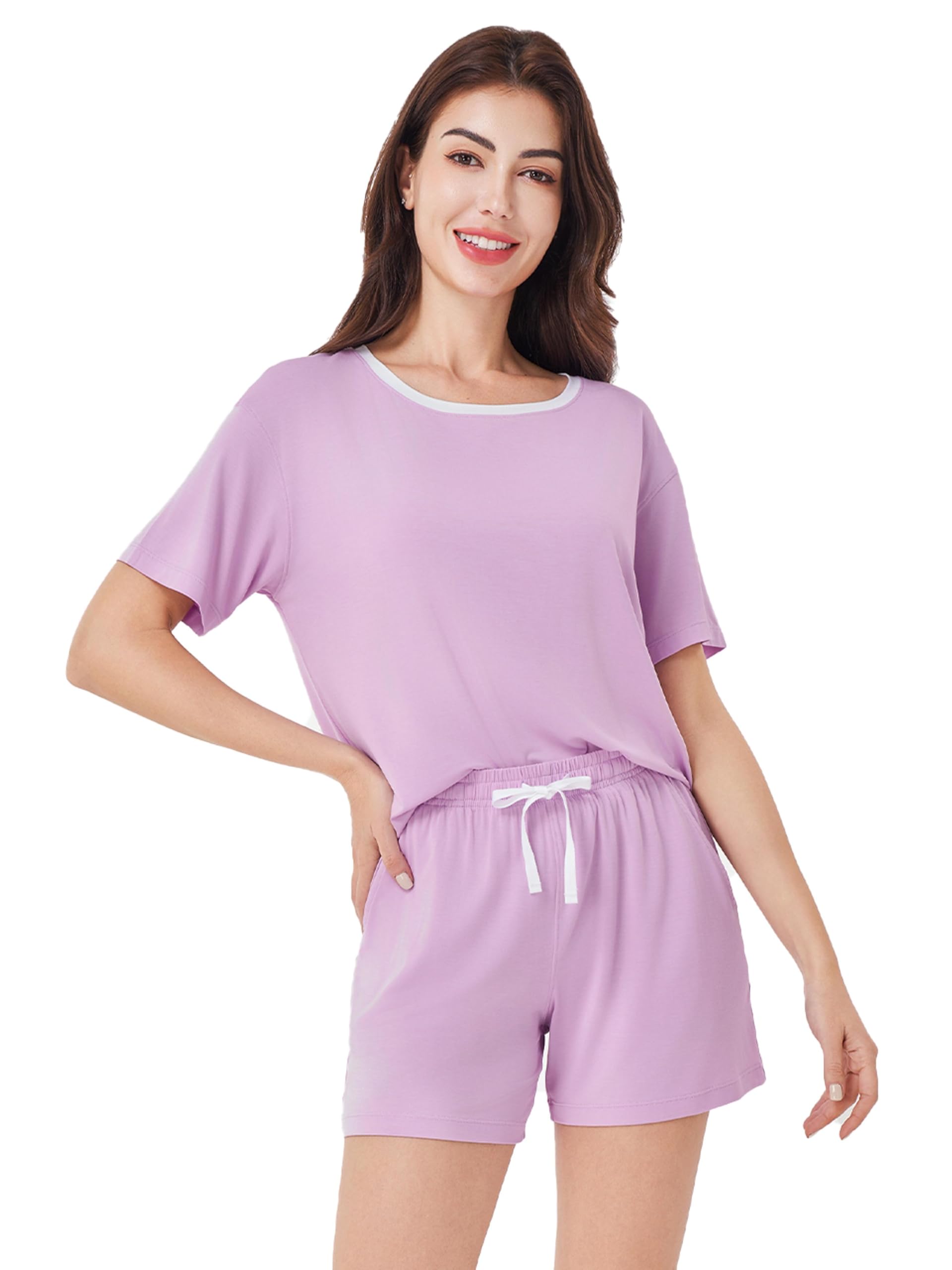 DAVID ARCHY Viscose from Bamboo Pajama Set for Women SuperSoft Short Sleeve Lounge Sets Cooling Summer Comfy 2 Piece Pj Sleep
