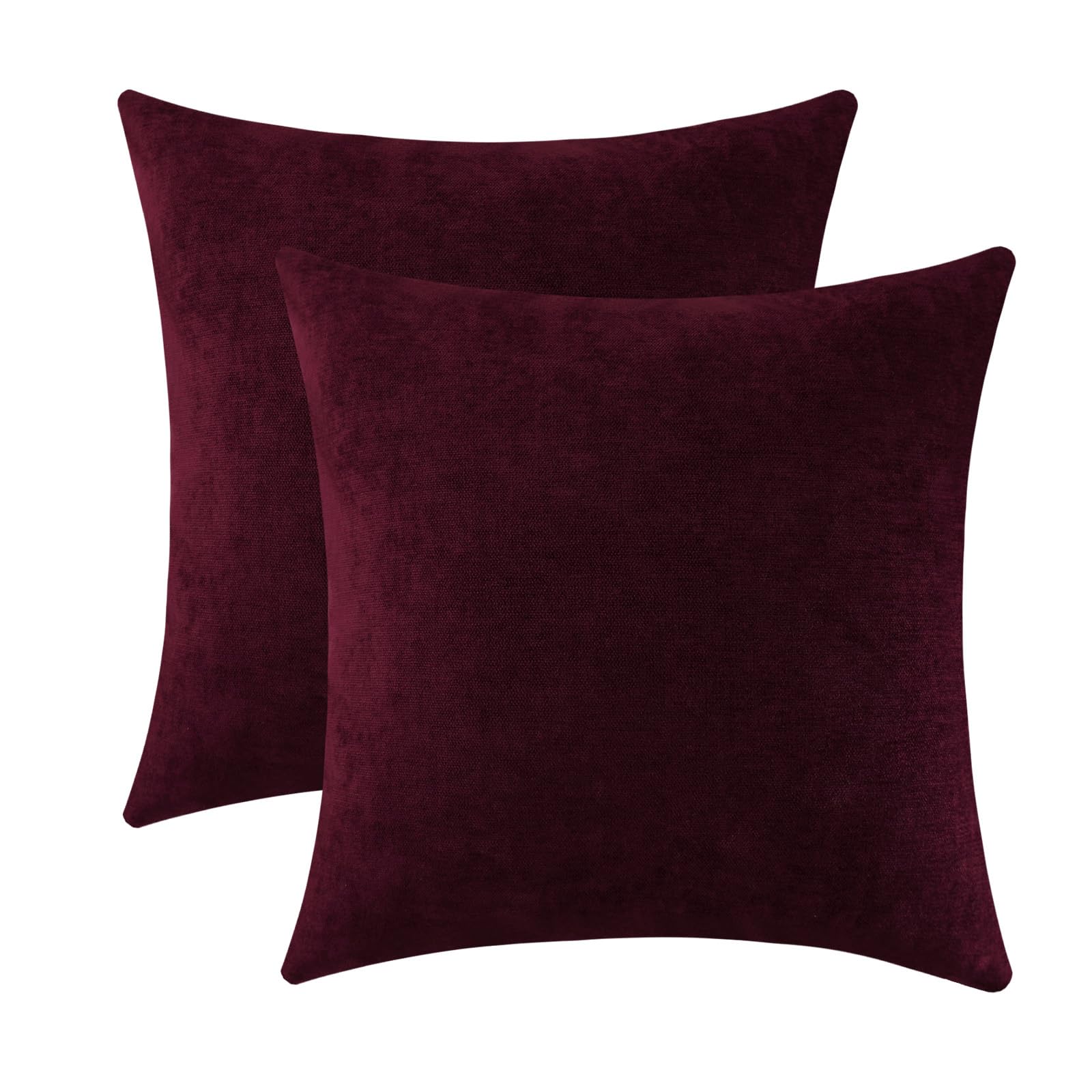 Jeneoo Burgundy Decorative Throw Pillow Covers Soft Chenille Comfy Solid Couch Cushion Case Decor (Set of 2, 18 x 18 Inches)