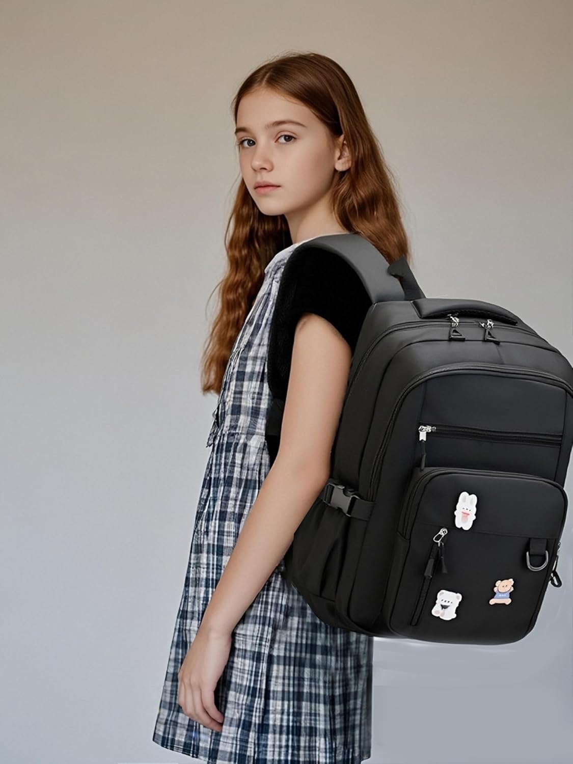 Kawaii Girls Backpack with Lunch Box Set, Cute Aesthetic Backpack Teens Bookbag for Middle High School (Black) - Image 7