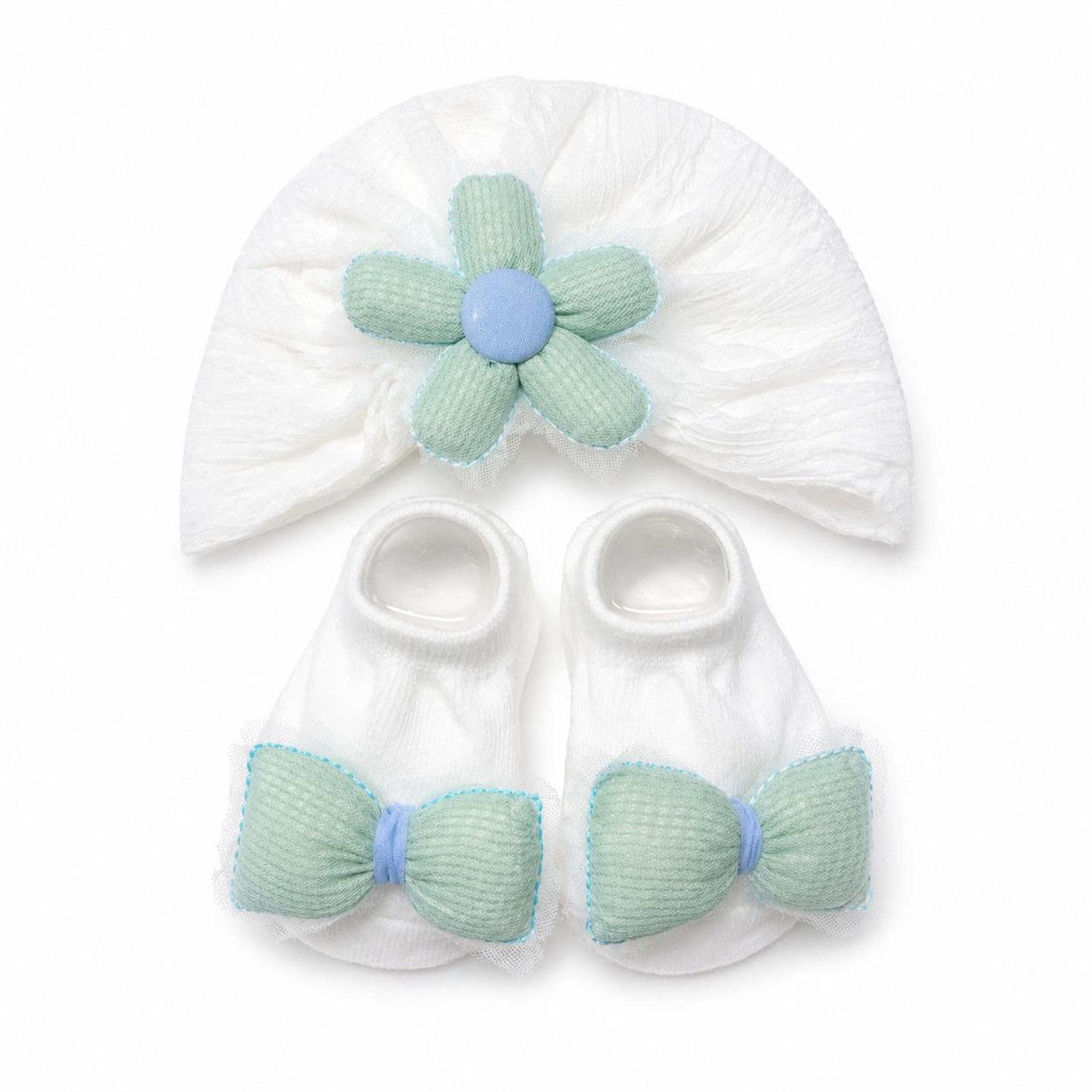 Hi Mom Baby Turban Cap and Socks Set for Newborn Girls Soft Cotton Floral Headwrap with Matching Bow Socks Infant Cap Set Baby Gift for 0-6 Months-picture-32