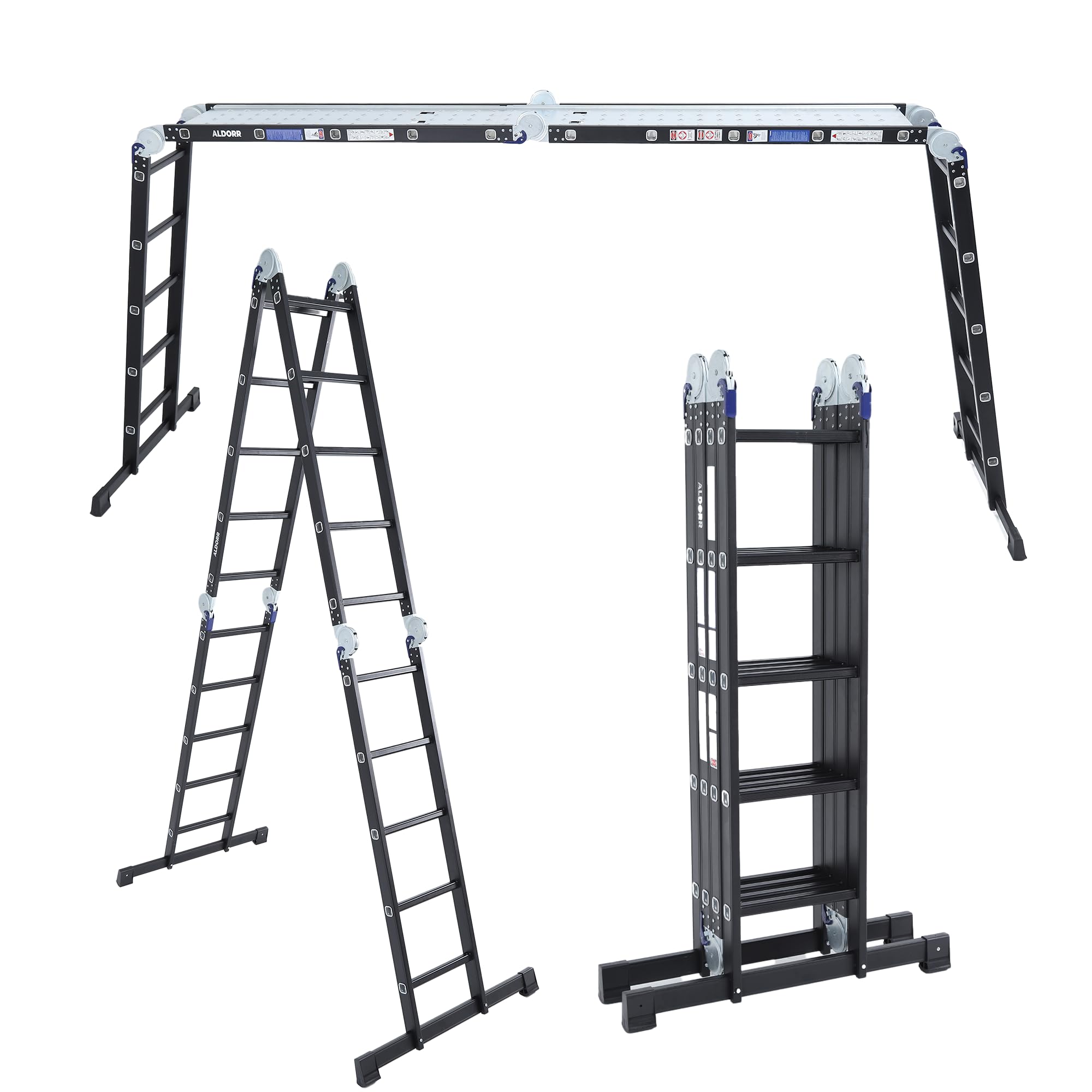 ALDORR 4x5 Professionnelle Échelle Pliante sans Plateforme - Aluminium de Haute Qualité - Polyvalente - Capacité de Charge Jusqu'à 150 kg - Pliable - Sûr et Fiable (EN131) - Échelle Extensible