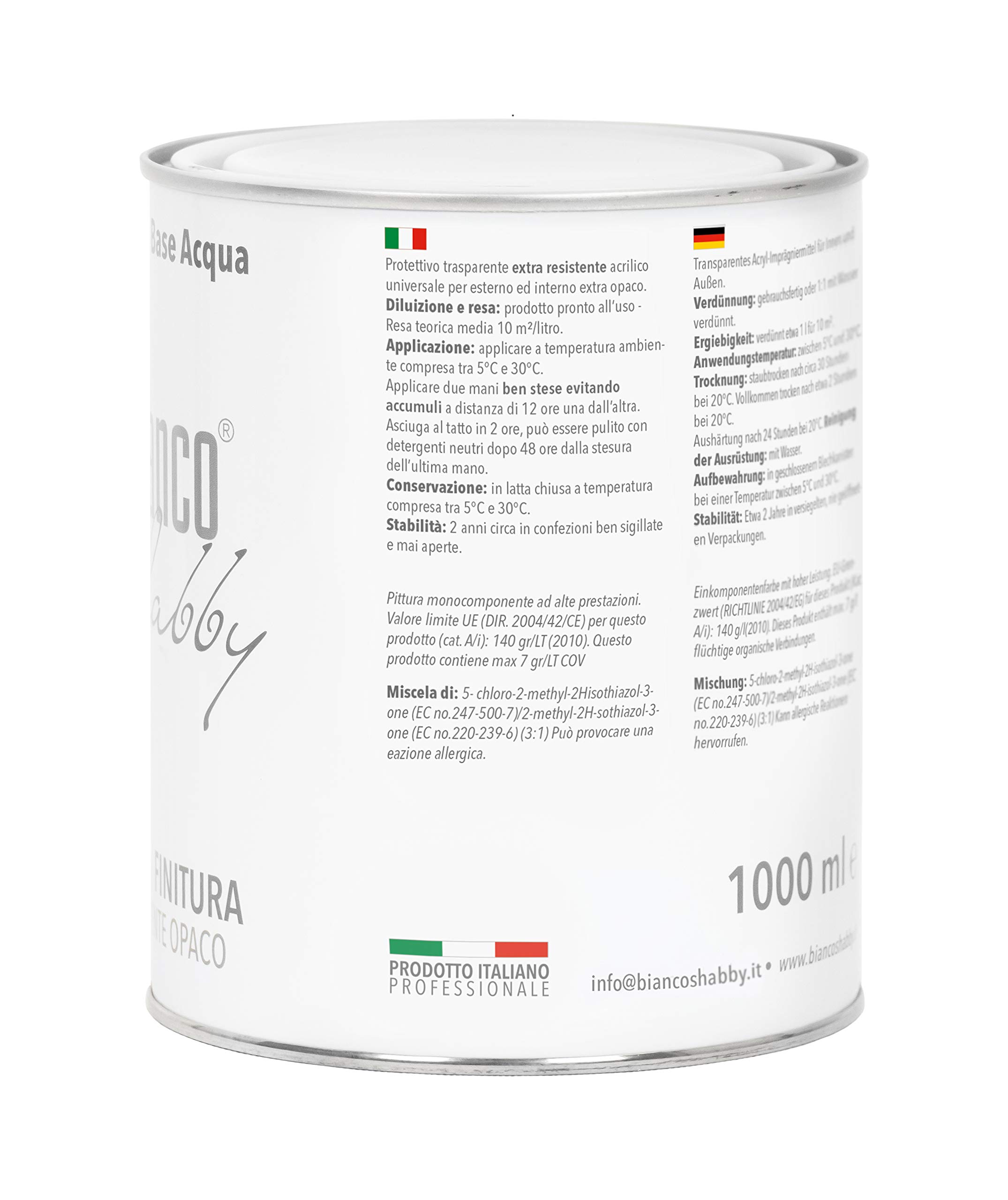 bianco Shabby FONDO/FINITURA Trasparente OPACO per chalk paint e legno (1 Litro)