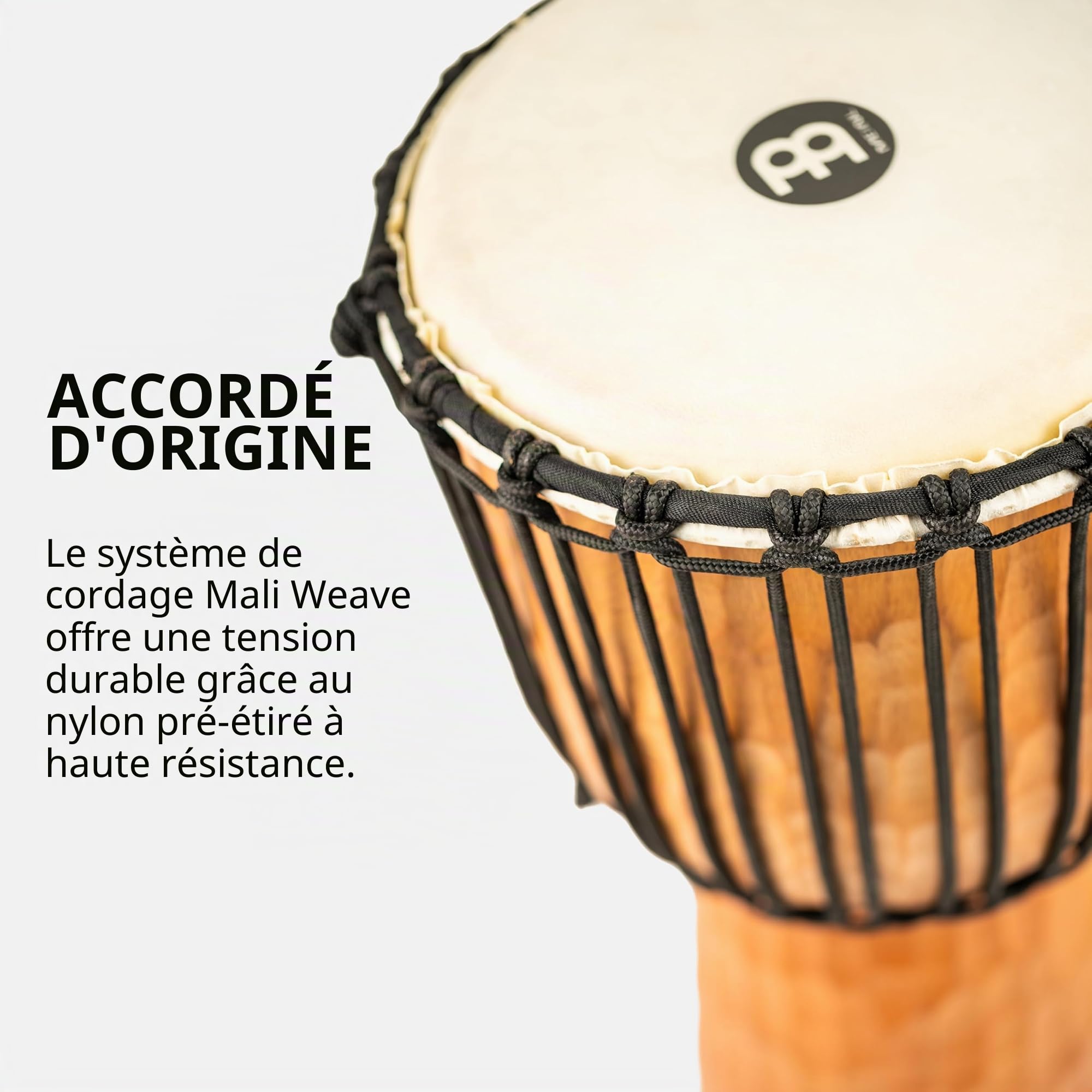 Meinl Percussion Djembe Nile À Cordes – Percussion à Main Moyenne Taille – Avec Peau de Chèvre – Diamètre 10 pouces – Acajou, Naturel (HDJ4-M)