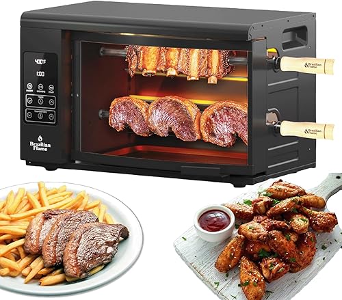 Horno asador eléctrico Brazilian Flame VOLTA  Parrilla vertical de encimera con pinchos giratorios automáticos Shawarma Grill Machine Meat Kebab