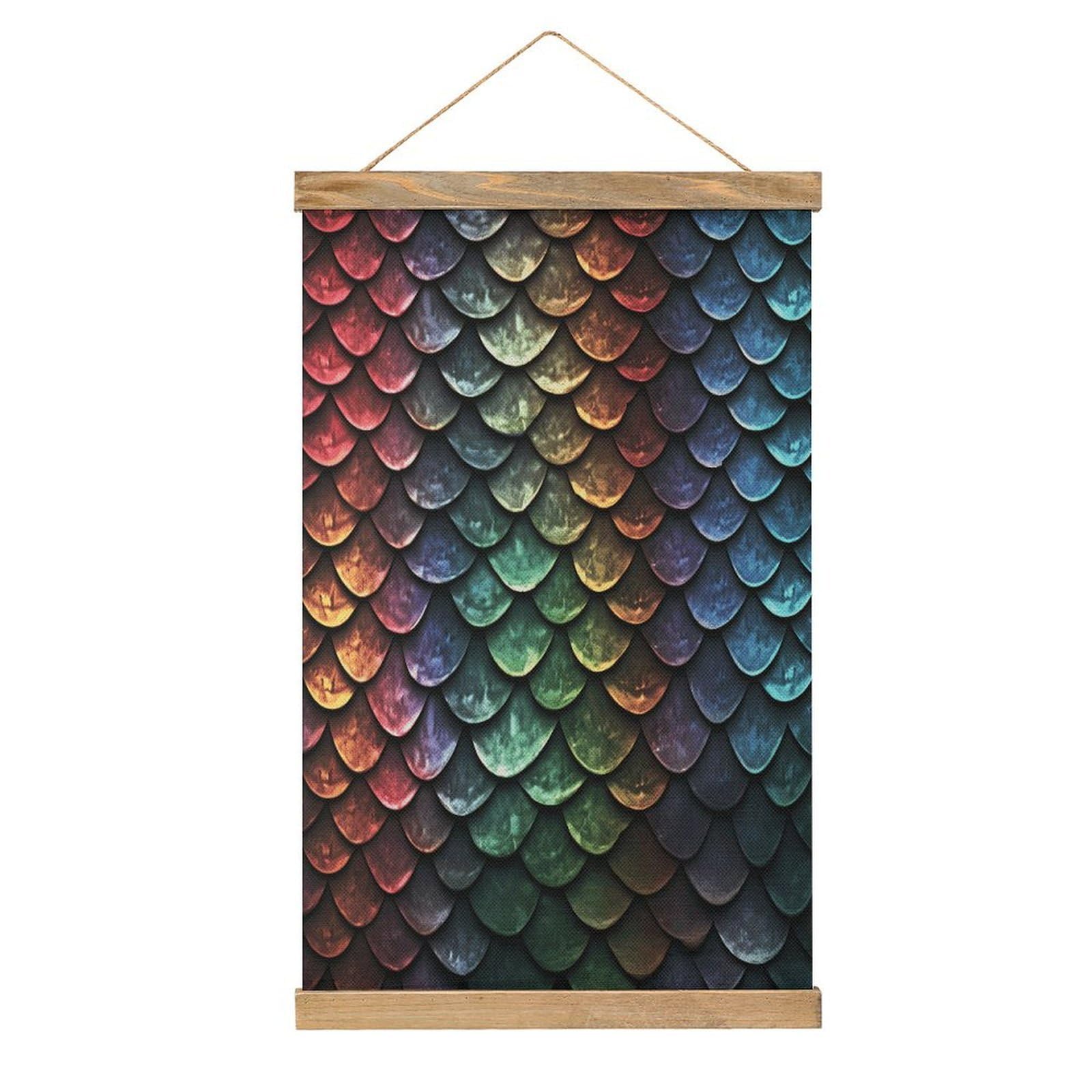 VstaDank Dragon Scale Poster with Wooden Frame Hanger Art Painting Wall Decor Poster Wall Hanging Wooden Frame 13x20 Wood Poster Hanger for Photo Picture Art Canvas Print Artwork