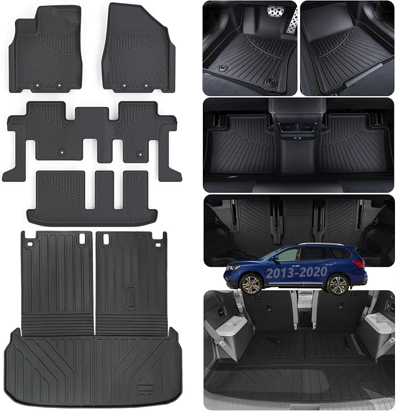 Tapetes automotivos e revestimento grande para porta-malas ASINRI em TPE, com cobertura do encosto, para Nissan Pathfinder 2013–2020, Infiniti JX35 2013 e Infiniti QX60 2014–2020