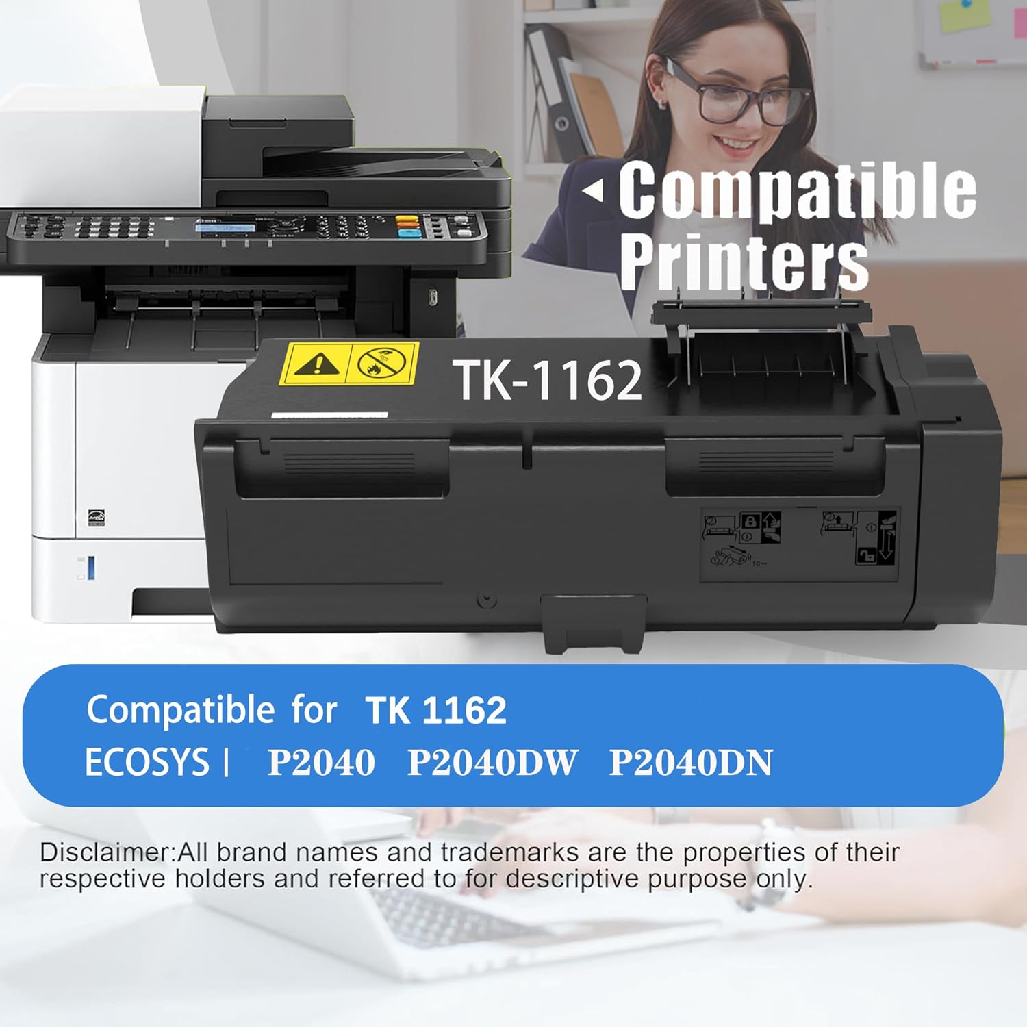 TK1162 TK-1162 Black Toner Cartridge Compatible for TK-1162 TK 1162 1T02RY0US0 ECOSYS P2040 P2040DW P2040DN Kit Printer (2 Pack) High Yield