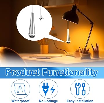 Bathroom Light Pull Cord Handle Chrome Teardrop with 150cm String Extension