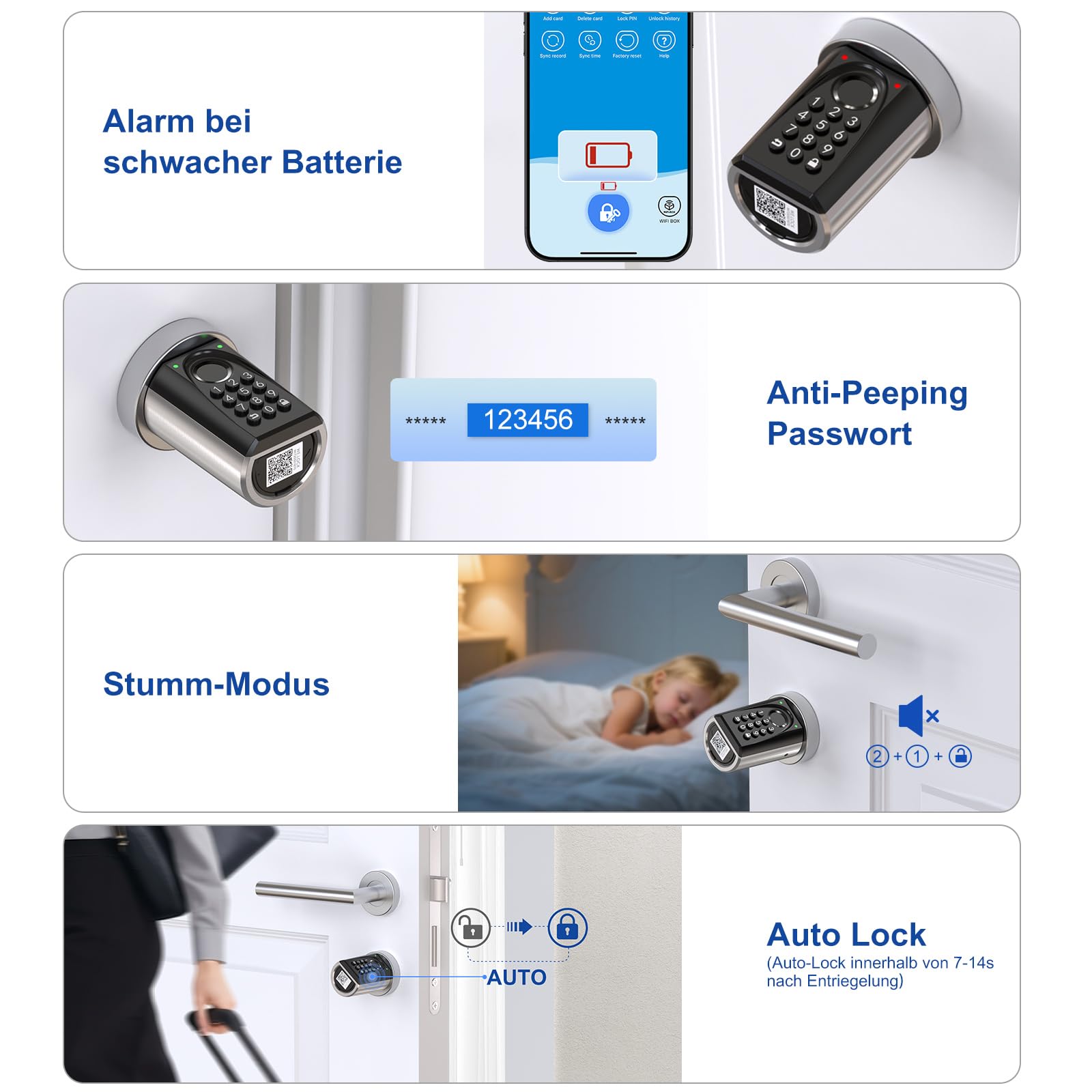 WELOCK U41 PRO Elektronisches Türschloss Fingerabdruck | mit Passwort,RFID Karte,APP und WiFi,Fingerabdruck Schloss Haustür,Schließzylinder für Türen von 50-100mm,Smart Lock