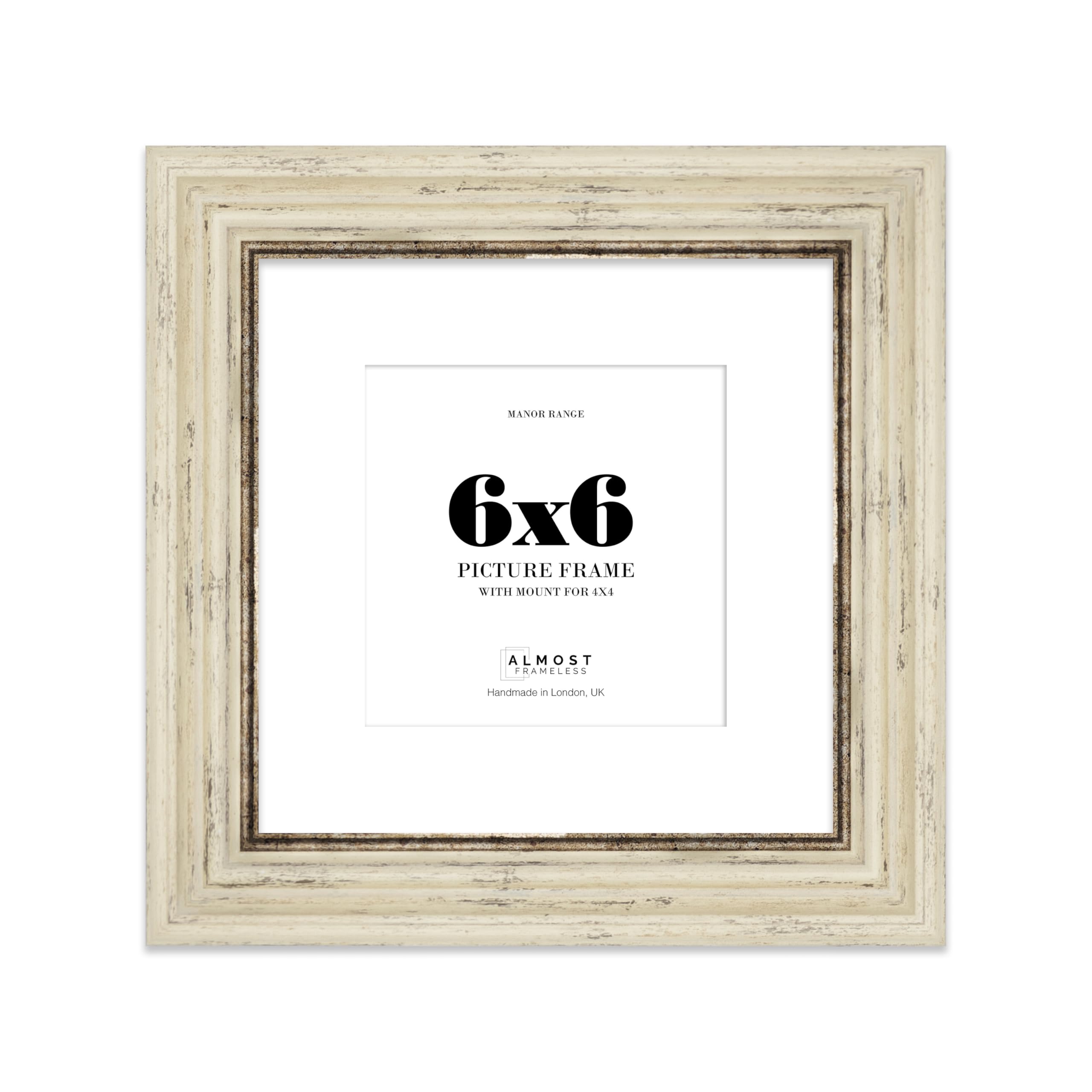 6x6 Distressed Cream Picture Frame - 6x6 Square Frame with 4x4 Mount for 6x6/4x4 Pictures Art Deco Style Frame for Home Décor, 1 Pack — image 1