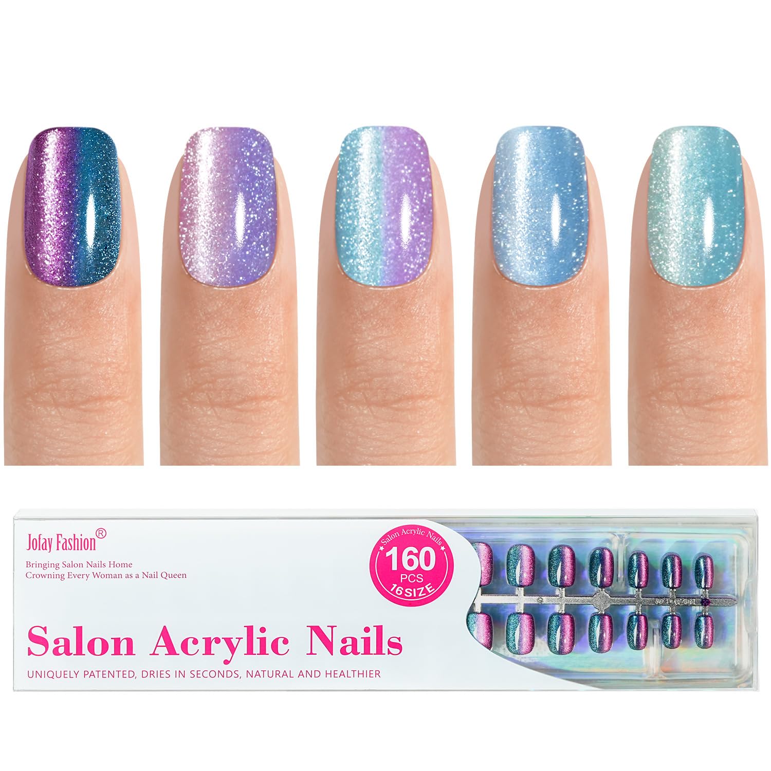 Cat Eye Press on Nails Short - 5 Styles Unique Two-color Ombre Cat Eye Press on Nails, Bt Art Box Press On Nails, Soft Gel x Coat Nails False Nails in 16 Sizes - 160 PCS Soft Glue On Nails Kit